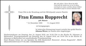 Traueranzeige Emma Rupprecht