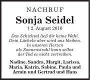 Traueranzeige Sonja Seidel