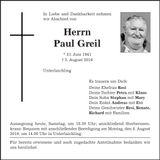 Traueranzeige Paul Greil