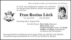 Traueranzeige Rosina Lück