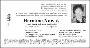 Traueranzeige Hermine Nowak