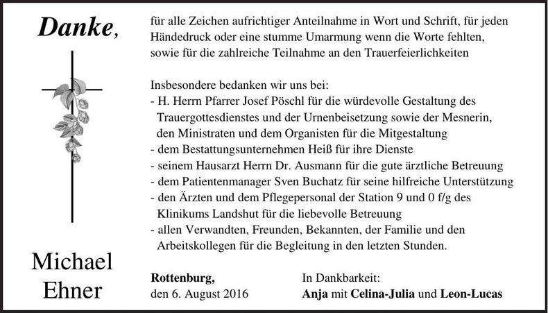 Traueranzeige Michael Ehner