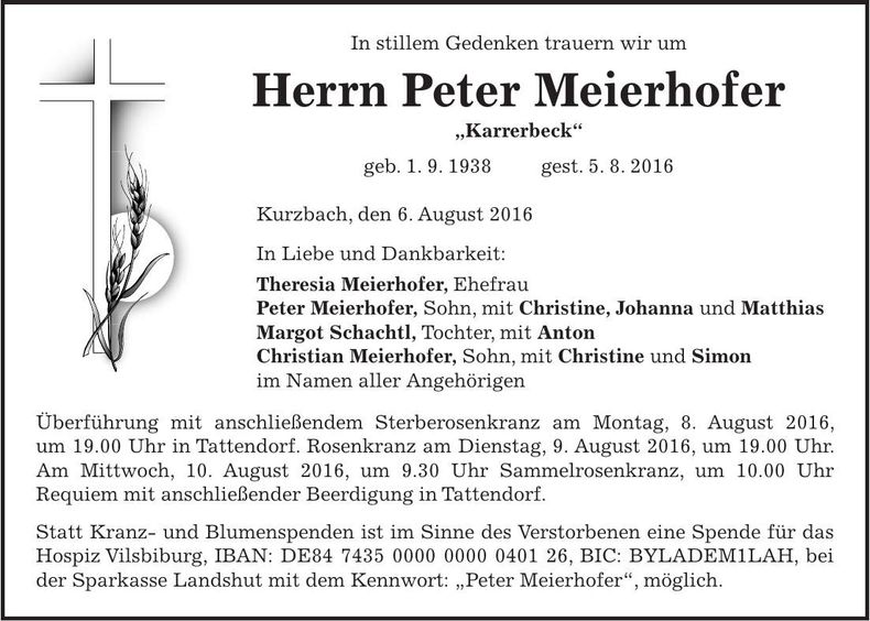 Traueranzeige Peter Meierhofer
