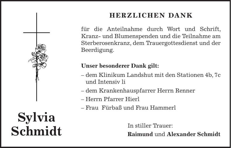 Traueranzeige Syliva Schmidt