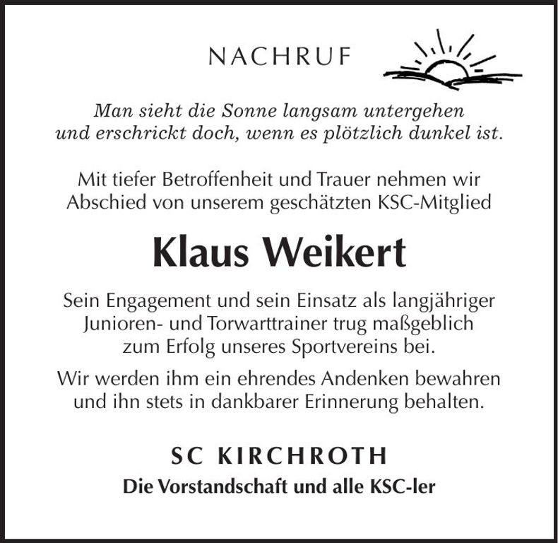 Traueranzeige Klaus Weikert