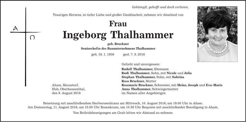 Traueranzeige Ingeborg Thalhammer