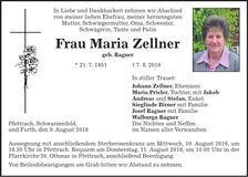 Traueranzeige Maria Zellner