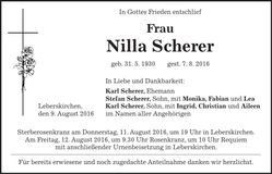 Traueranzeige Nilla Scherer