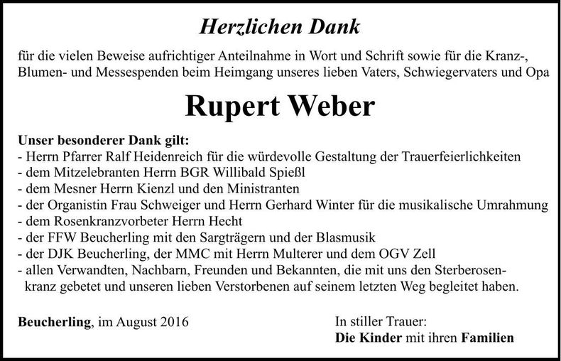 Traueranzeige Rupert Weber