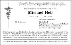 Traueranzeige Michael Heß