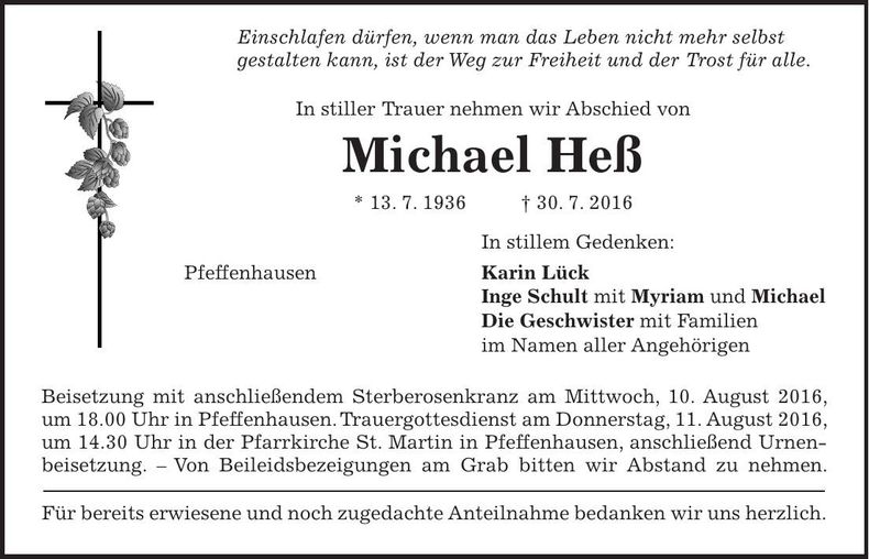Traueranzeige Michael Heß