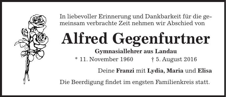 Traueranzeige Alfred Gegenfurtner