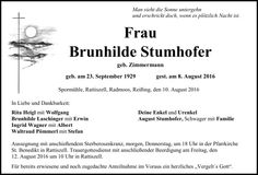 Traueranzeige Brunhilde Stumhofer
