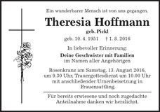 Traueranzeige Theresia Hoffmann