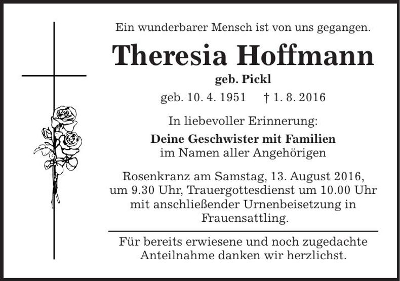 Traueranzeige Theresia Hoffmann