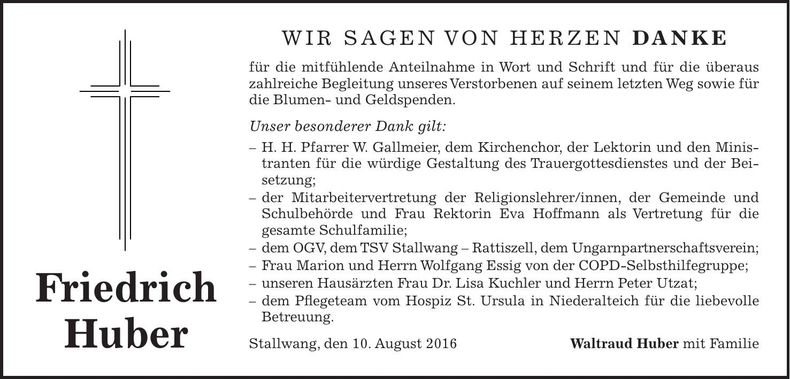 Traueranzeige Friedrich Huber