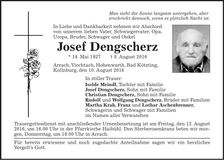 Traueranzeige Josef Dengscherz