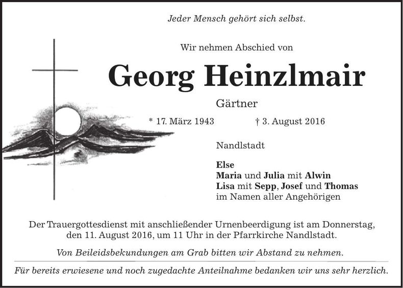 Traueranzeige Georg Heinzlmair
