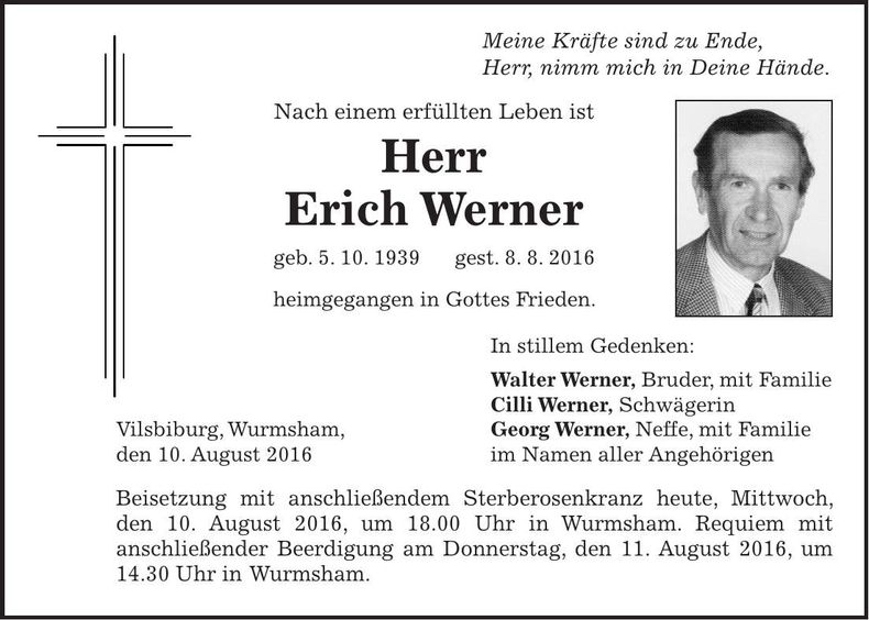 Traueranzeige Erich Werner