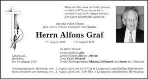 Traueranzeige Alfons Graf