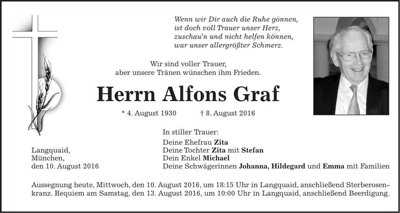 Traueranzeige Alfons Graf