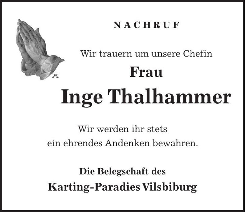 Traueranzeige Ingeborg Thalhammer