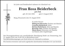 Traueranzeige Rosa Beiderbeck