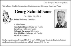Traueranzeige Georg Schmidbauer
