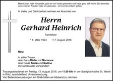 Traueranzeige Gerhard Heinrich