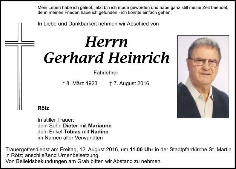 Traueranzeige Gerhard Heinrich