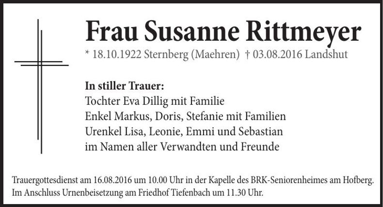 Traueranzeige Susanne Rittmeyer