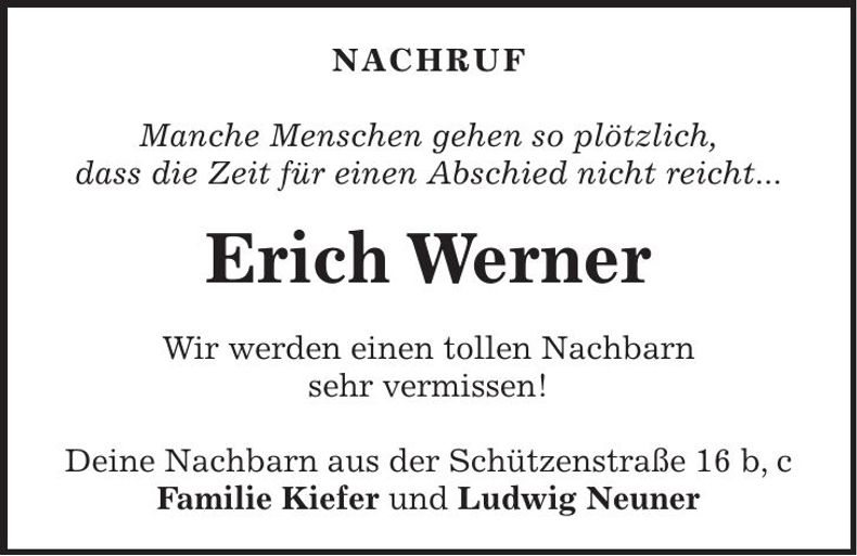 Traueranzeige Werner Erich