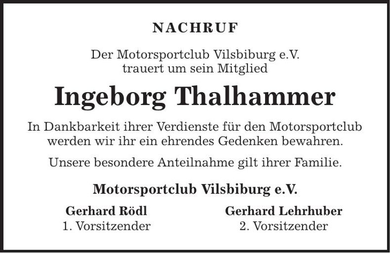 Traueranzeige Ingeborg Thalhammer