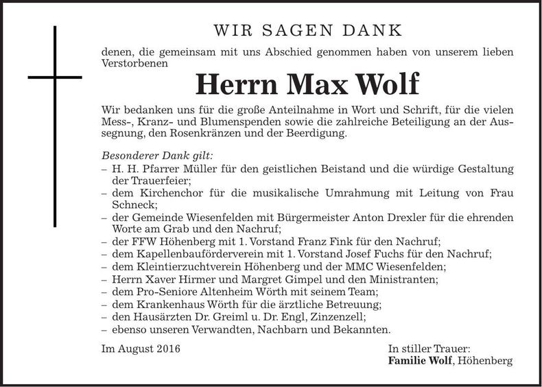 Traueranzeige Max Wolf