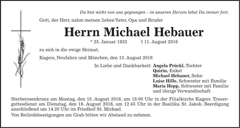 Traueranzeige Michael Hebauer