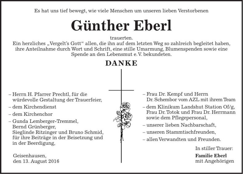 Traueranzeige Günther Eberl