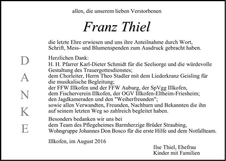 Traueranzeige Franz Thiel