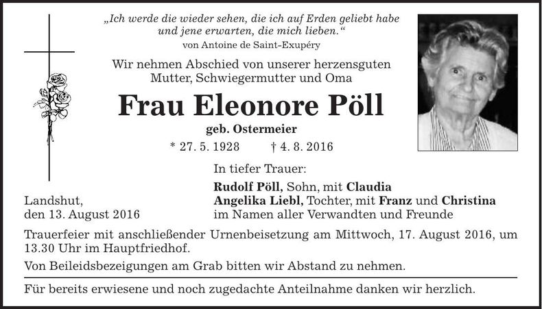 Traueranzeige Eleonore Pöll