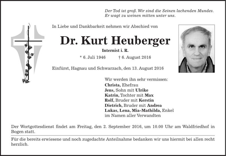 Traueranzeige Dr. Kurt Heuberger