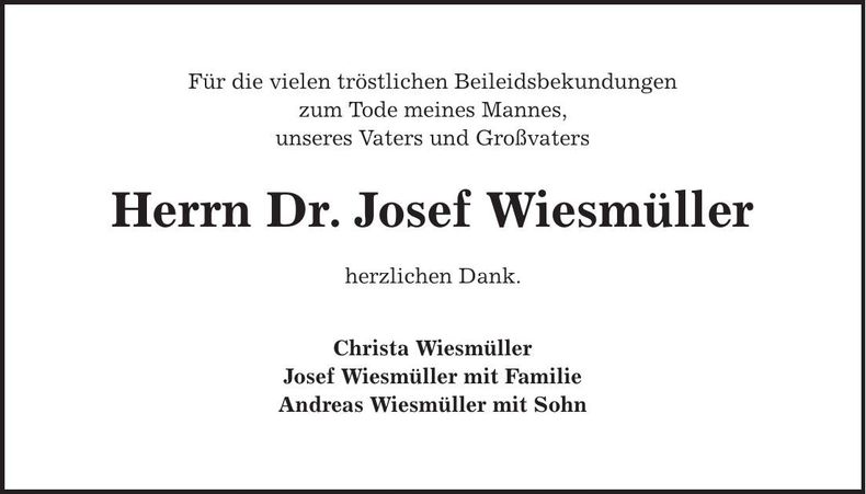 Traueranzeige Josef Wiesmüller