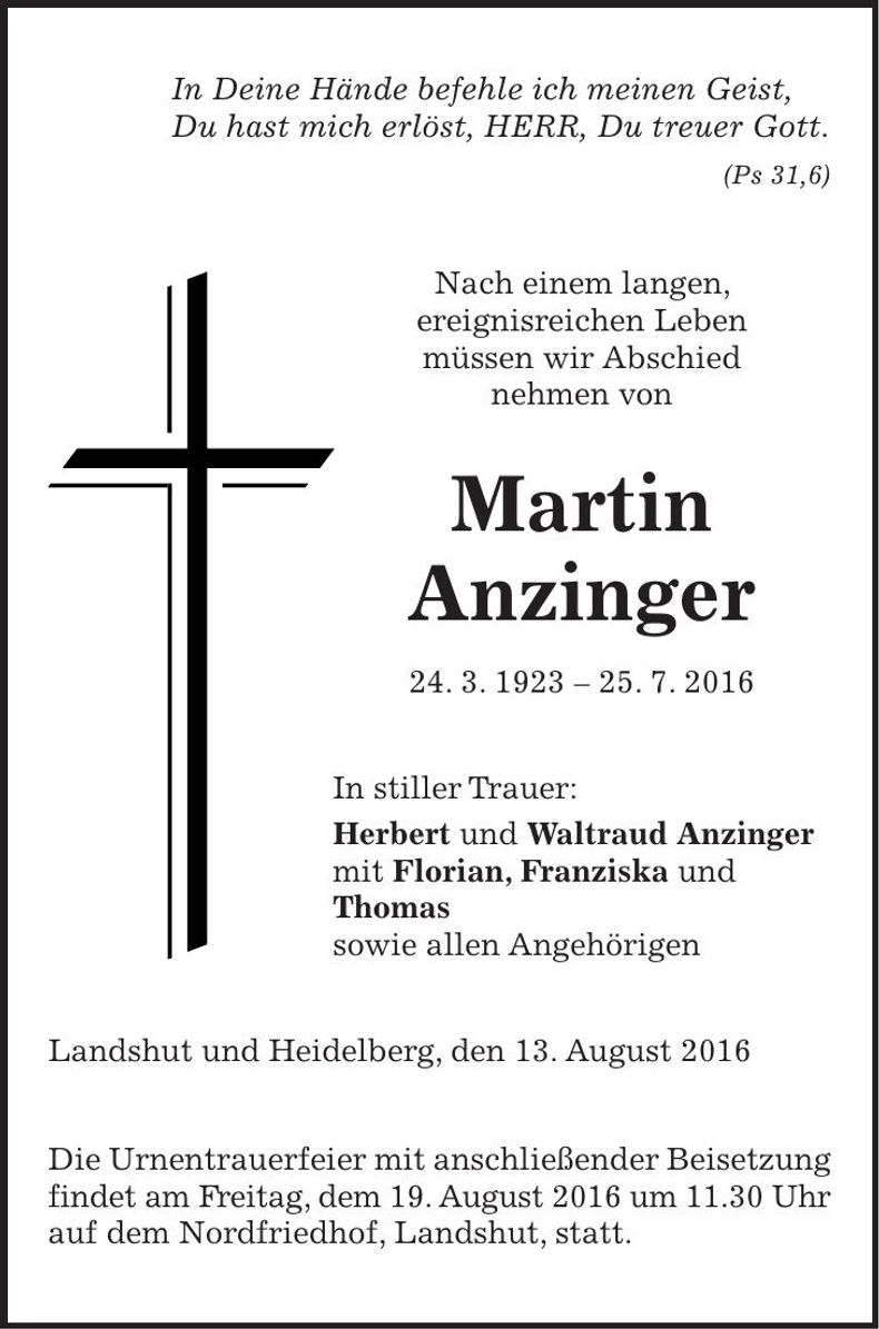 Traueranzeige Martin Anzinger
