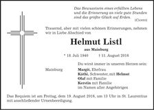Traueranzeige Helmut Listl