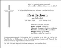 Traueranzeige Resi Tschorn