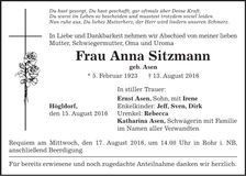 Traueranzeige Anna Sitzmann