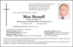 Traueranzeige Max Brandl