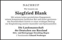 Traueranzeige Siegfried Blank