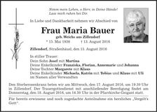 Traueranzeige Maria Bauer