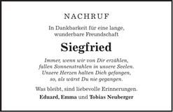 Traueranzeige Siegfried Blank