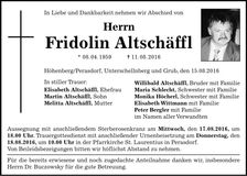 Traueranzeige Fridolin Altschäffl