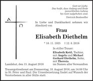 Traueranzeige Elisabeth Diethelm